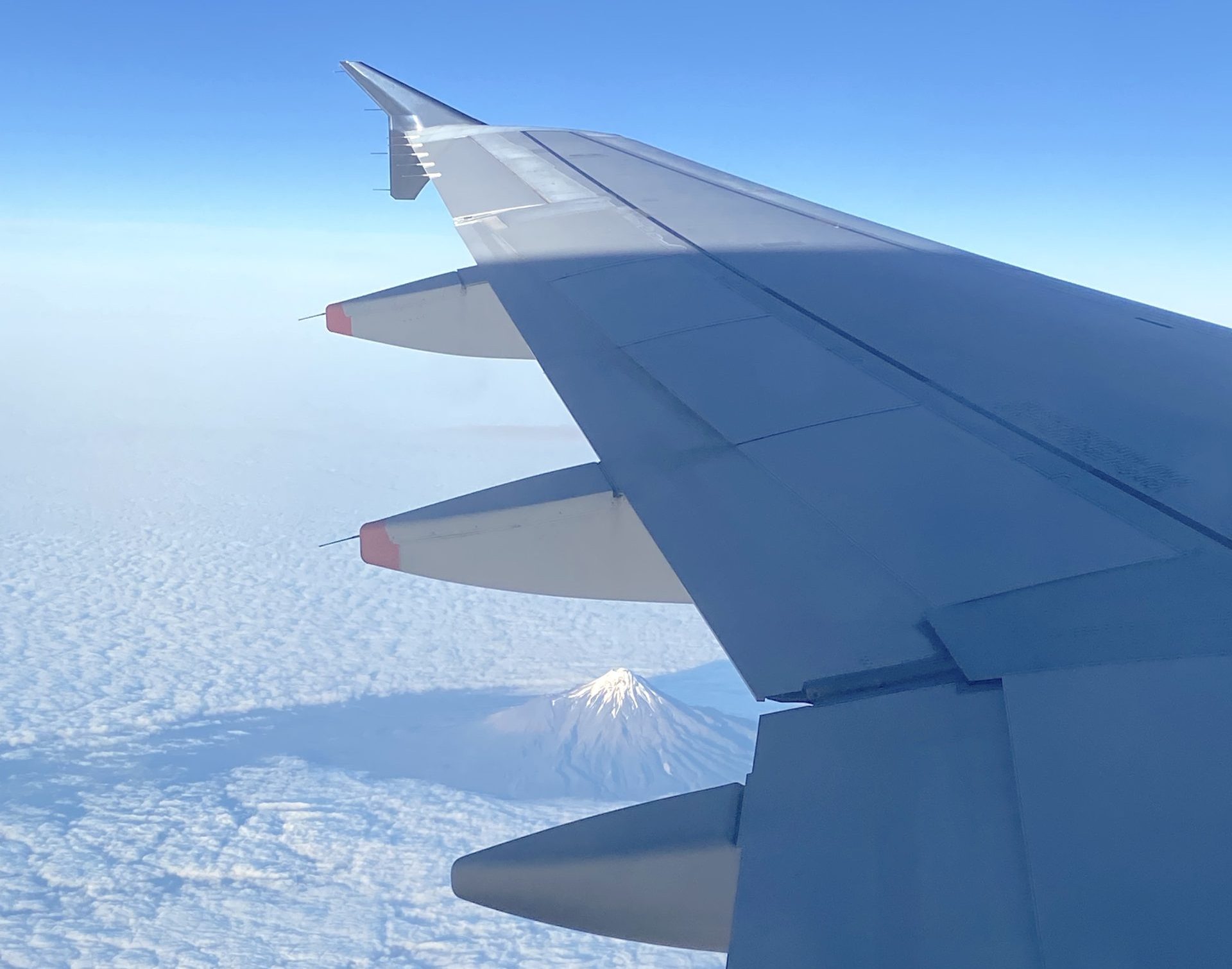 Airplane wing over Taupo New Zealand